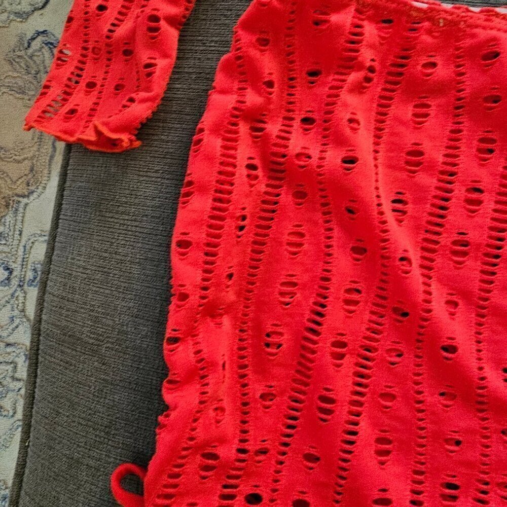 Red Sexy 4 Piece Triangle Bikini Top Thong Bottom Cover Up And Wrap Size Large - Picture 7 of 15